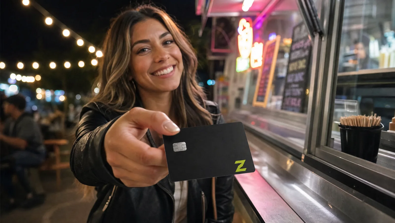 Paying at a night-market food truck with the ZERA card.