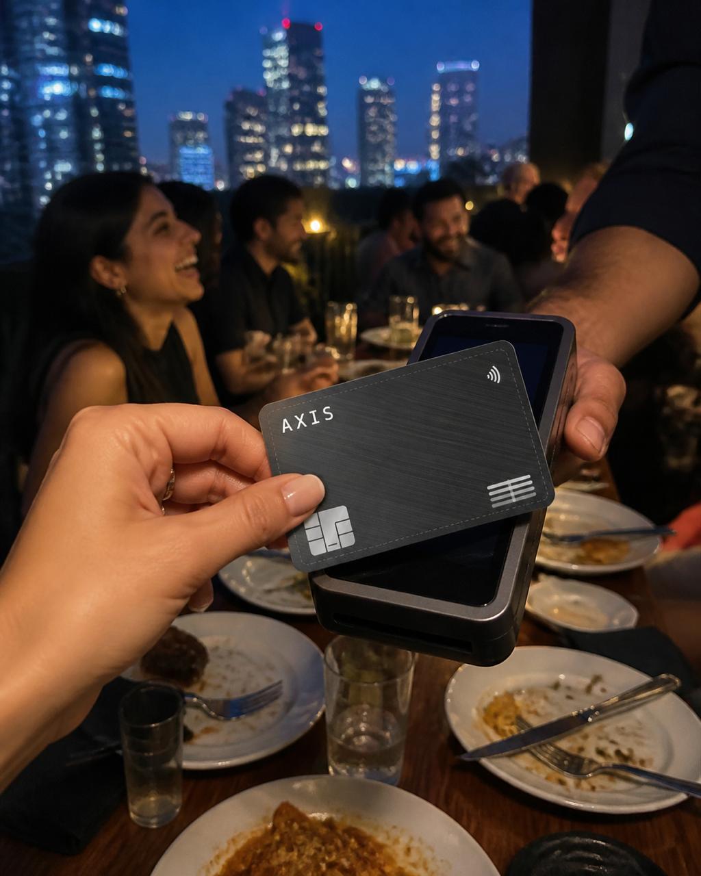 AXIS card at dinner overlooking a city