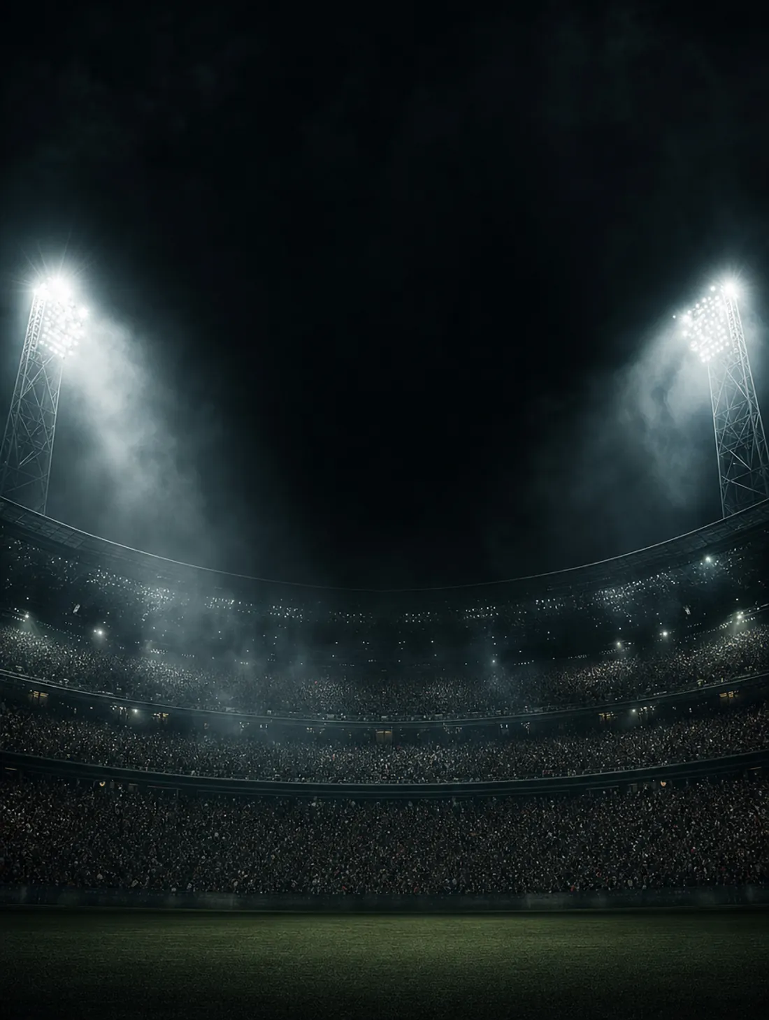 A packed stand under floodlights on matchday